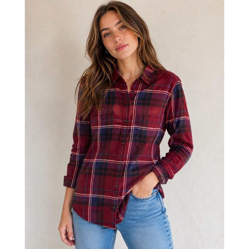Vans Off the Wall Women's Soft Flannel Sz L Burgundy Grunge Cabincore Skater